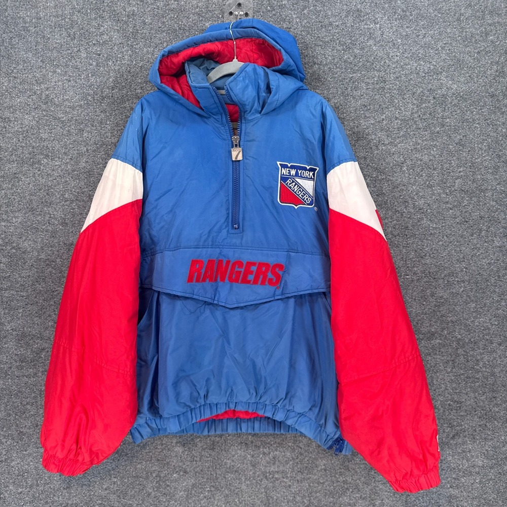Vintage NY Rangers Jacket Mens XL Logo 7 Anorak Puffer Hooded NHL 90s Pullover